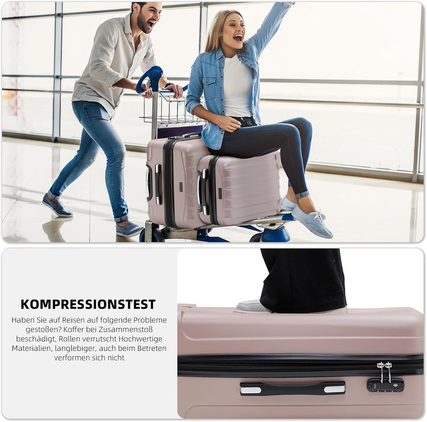 Handgepäckkoffer mit TSA-Schloss, Rosa Gold M
