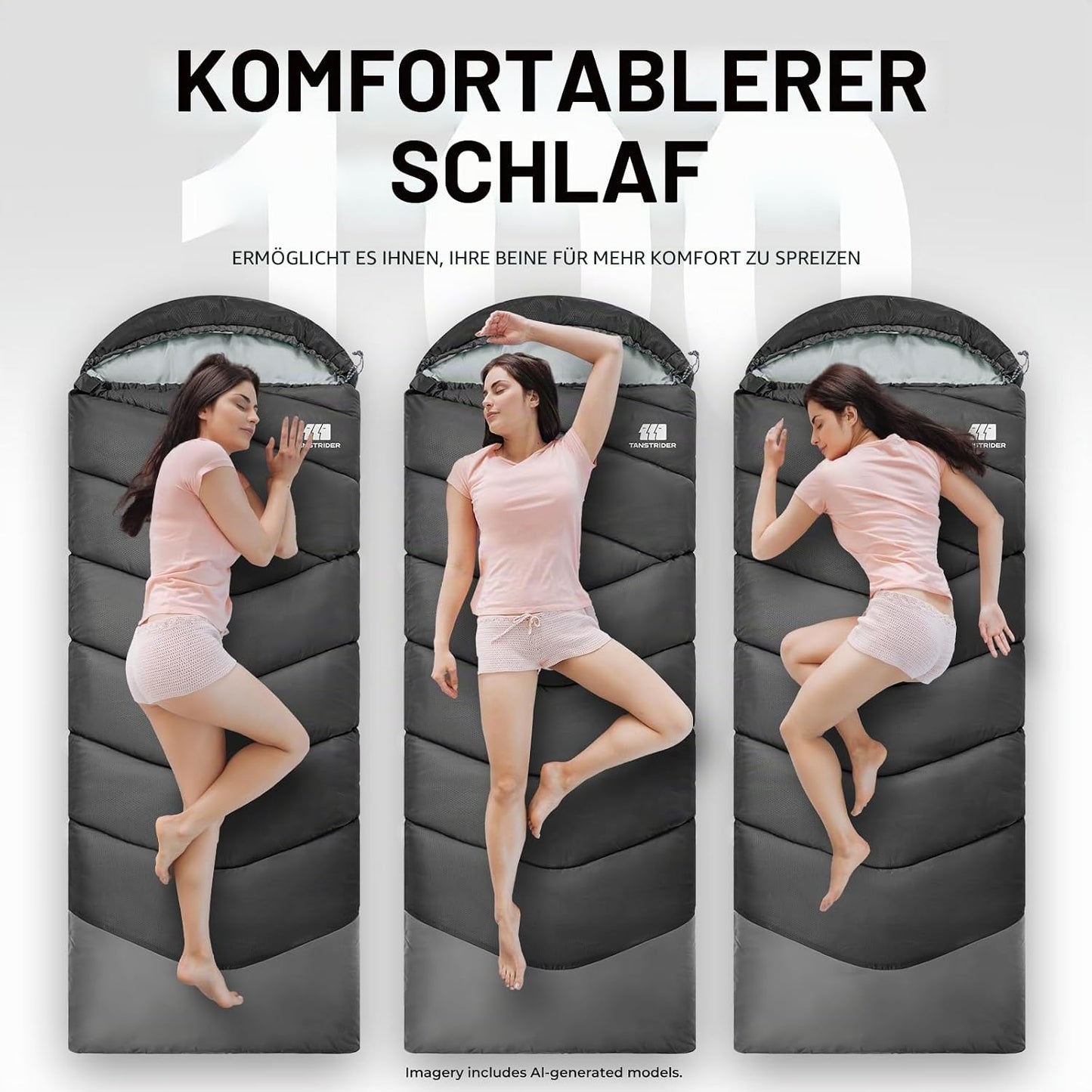 Outdoor-Schlafsack, 1,8 kg, Schwarz
