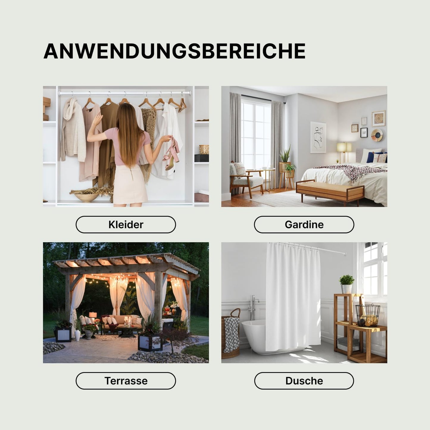 Teleskop-Klemmstange ohne Bohren (70-120 cm), 70-120 cm Weiss
