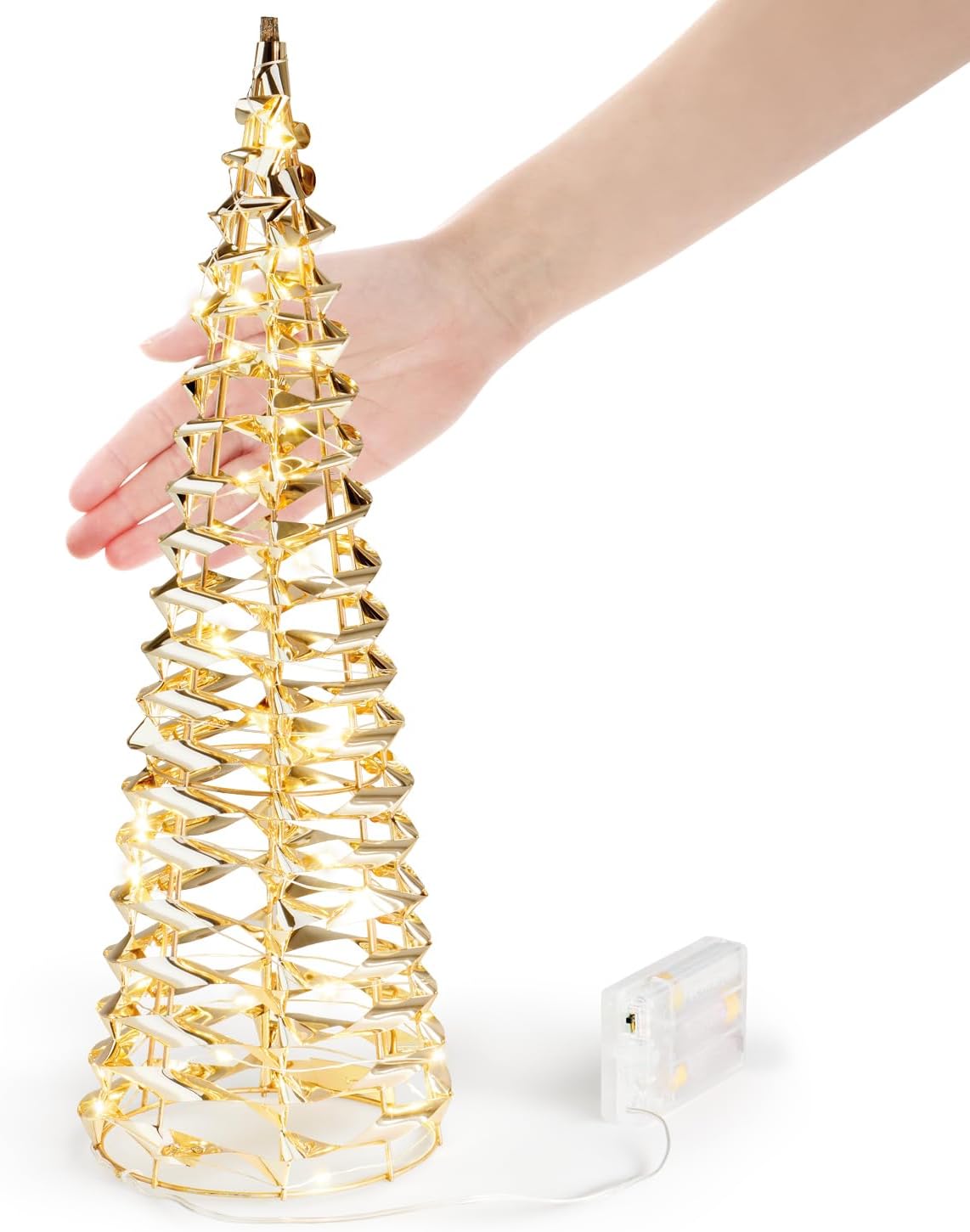 2er-Set LED-Deko-Pyramiden, 2 Stück - Goldfarben - Kegel 40cm