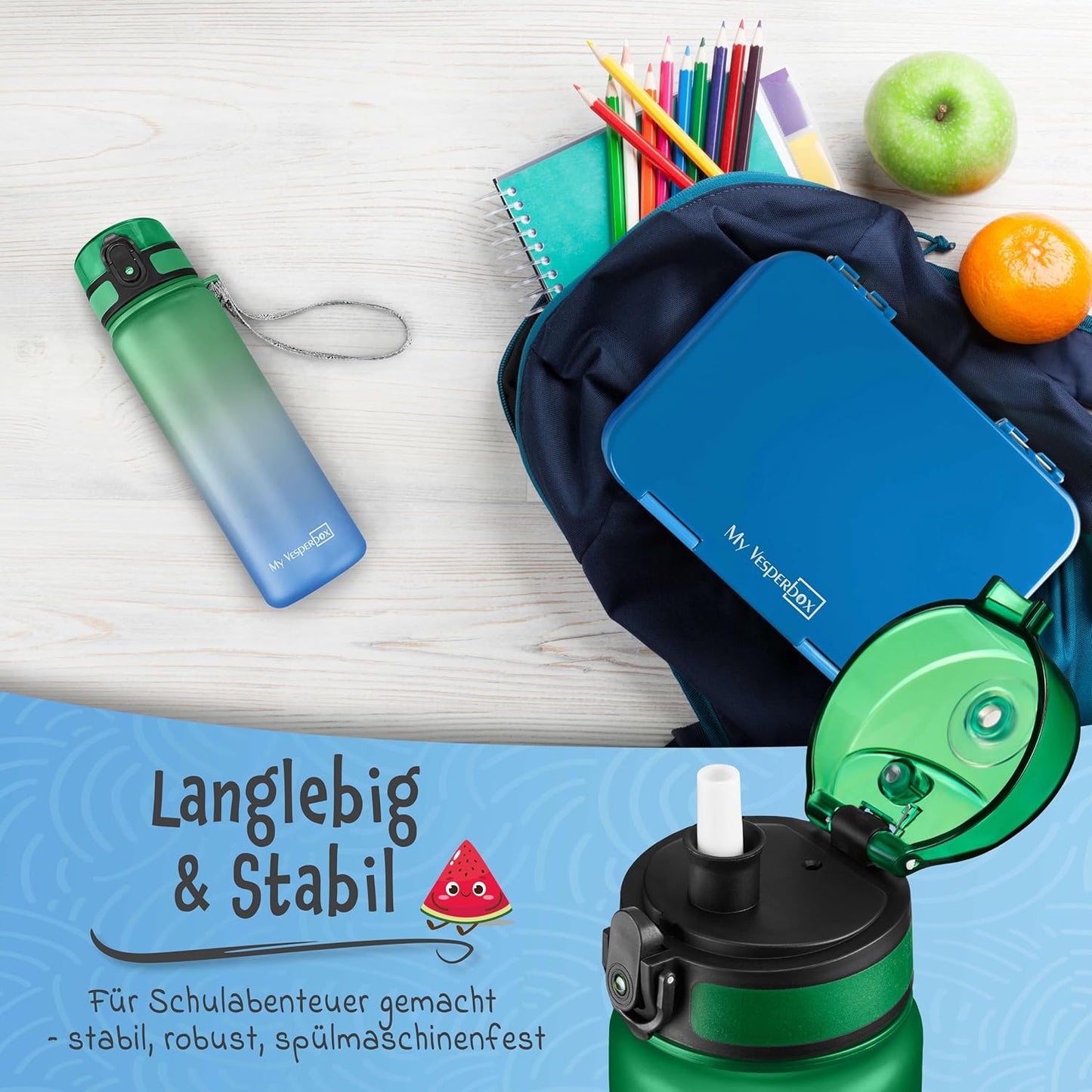 Bento Box mit Bagger-Motiv für Kinder, Blau - Bagger Len 21x15x4,5cm