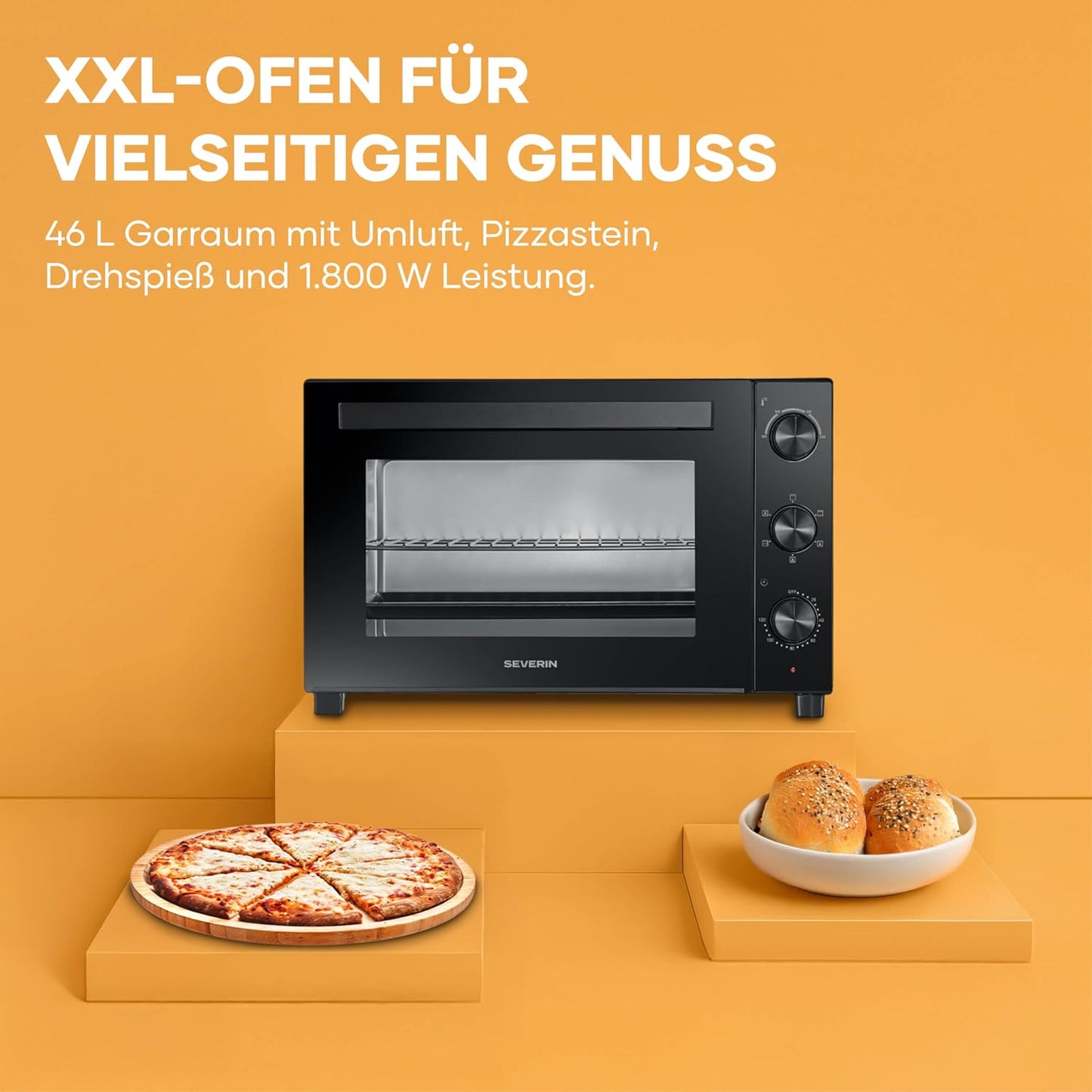 Back- und Toastofen mit Umluftfunktion 46L, Schwarz 46L
