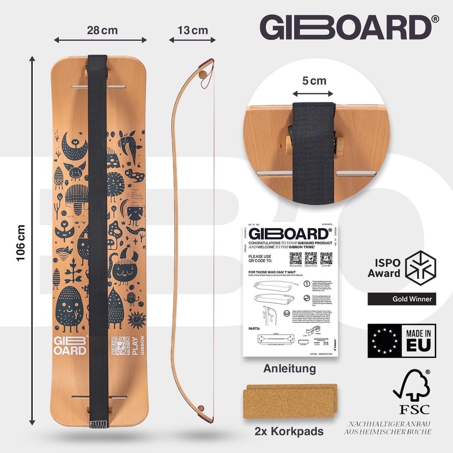 Gyboard Balance Board mit App-Unterstützung, Schwarz / Weiss