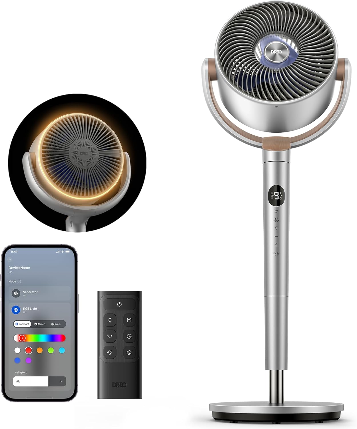 Smart Standventilator mit RGB Light, Silber