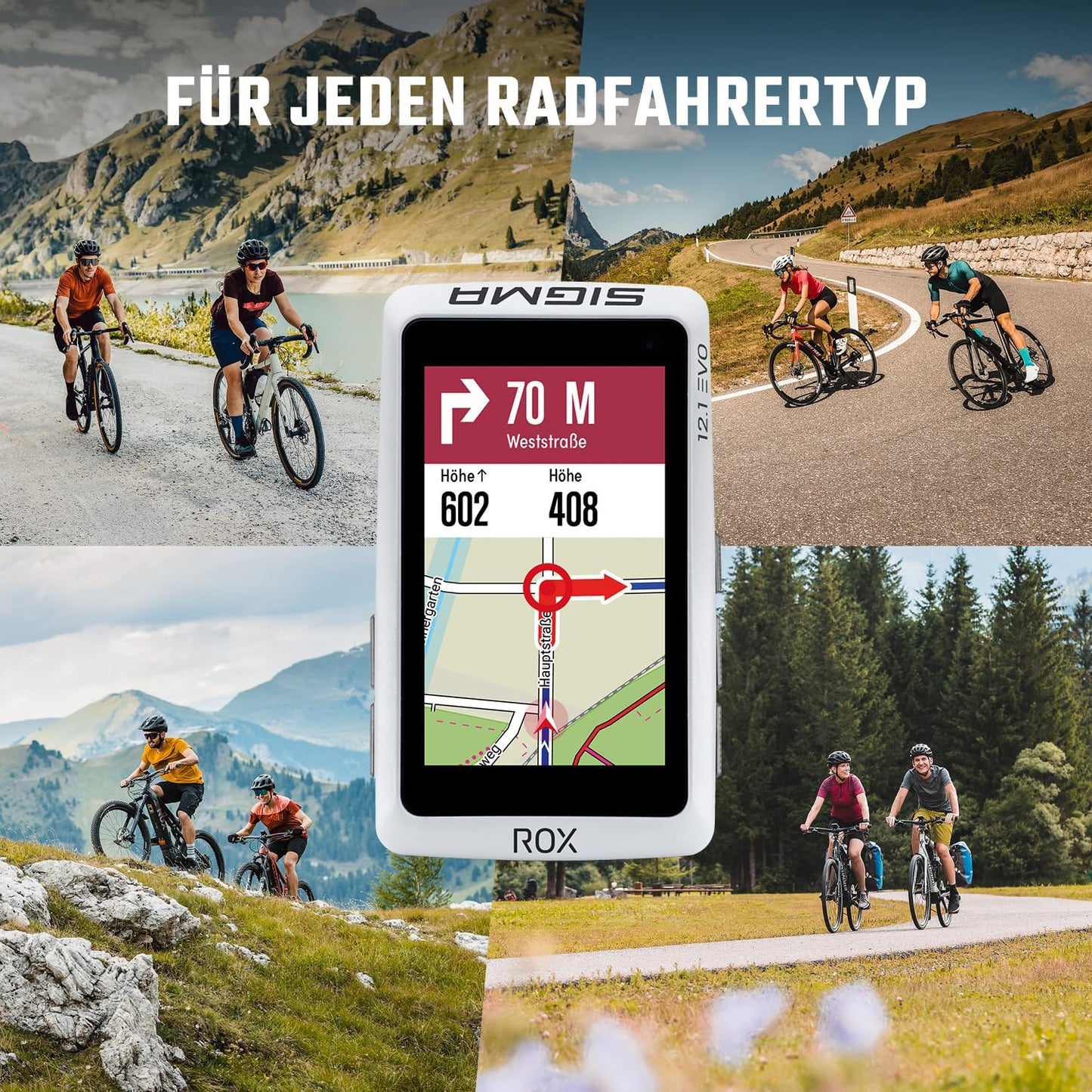 ROX 12.1 Evo Fahrradcomputer GPS mit 150 Funktionen & Navi, Weiss, Basic Set