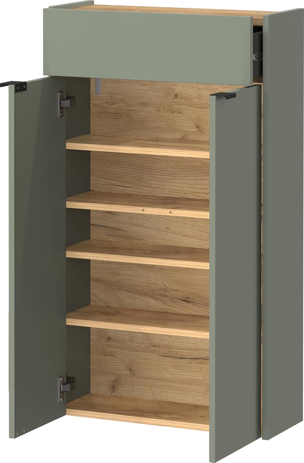 Hängender Schuhschrank, Schuhschrank Schmal Taupegrün/Eiche
