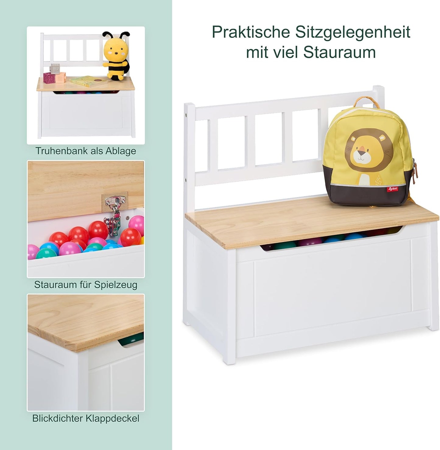 Kinderbank mit Stauraum, Weiss/Natur