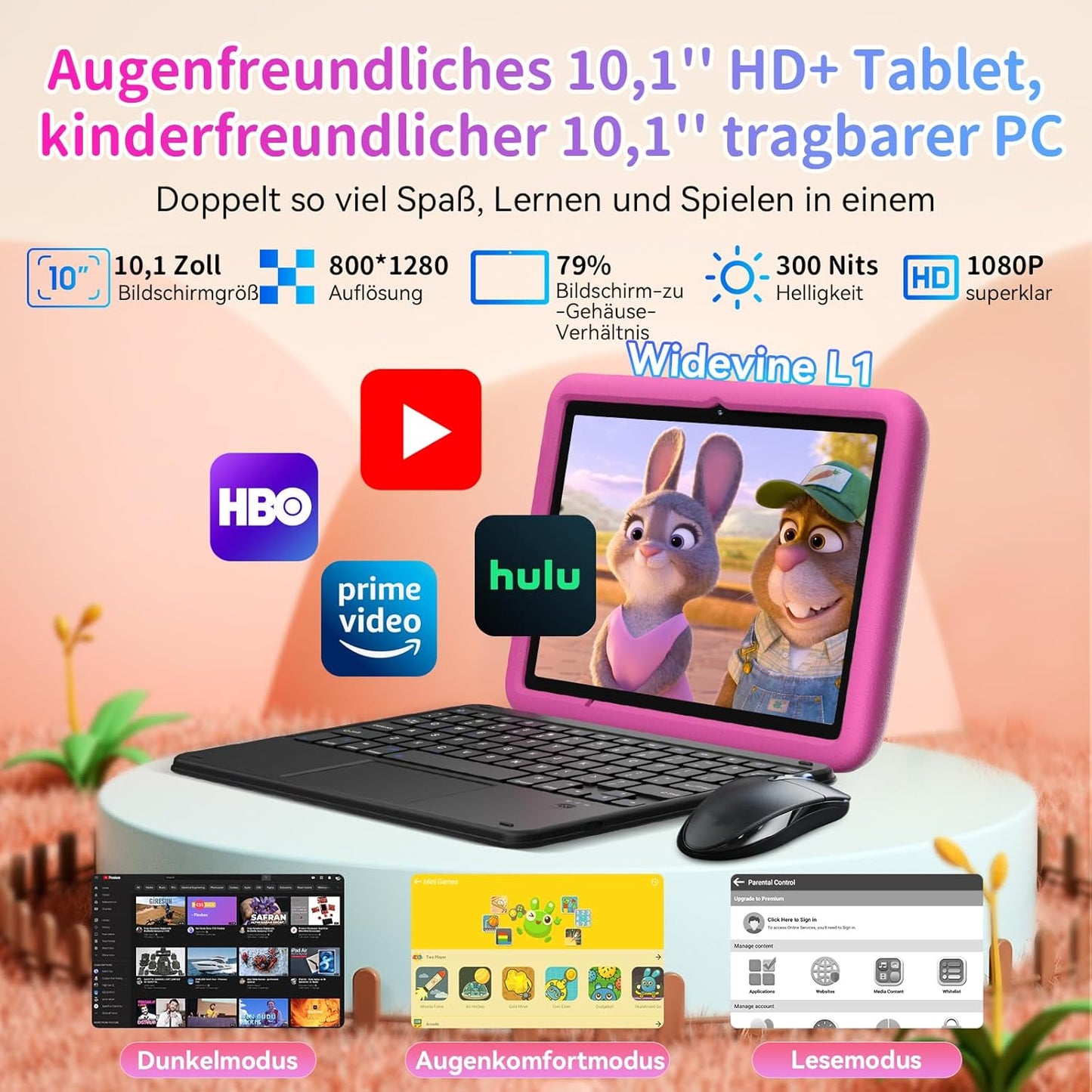 TabA6Kids Kinder-Tablet mit Kindersicherung, Rosa