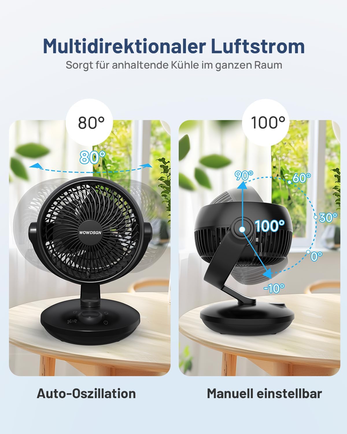 Tisch-Ventilator Leise mit 6 Stufen & 3D Luftzirkulation, Xd-1586fb