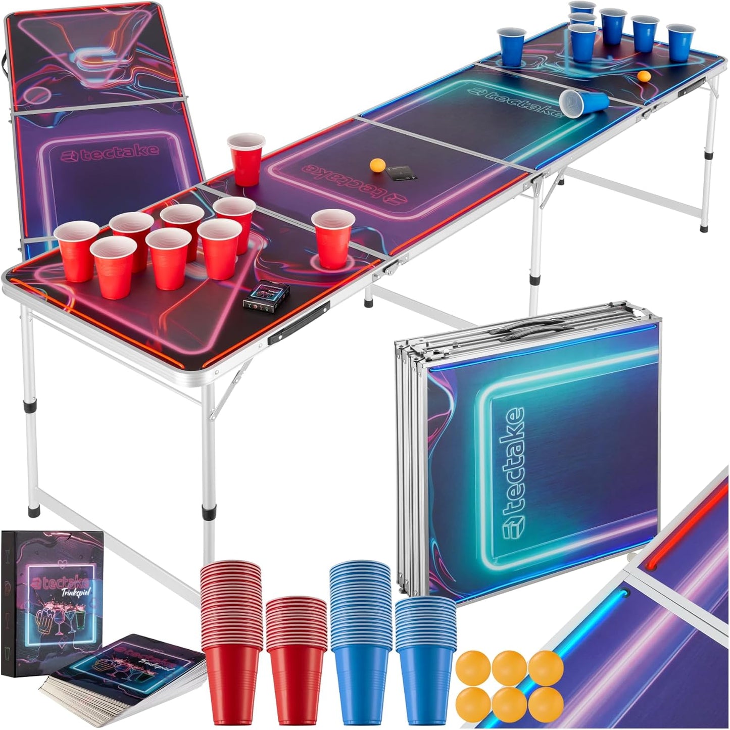 Bierpongtisch BeerWars I, LED-Beleuchtung, inkl. Kartenspiel, BeerWars I