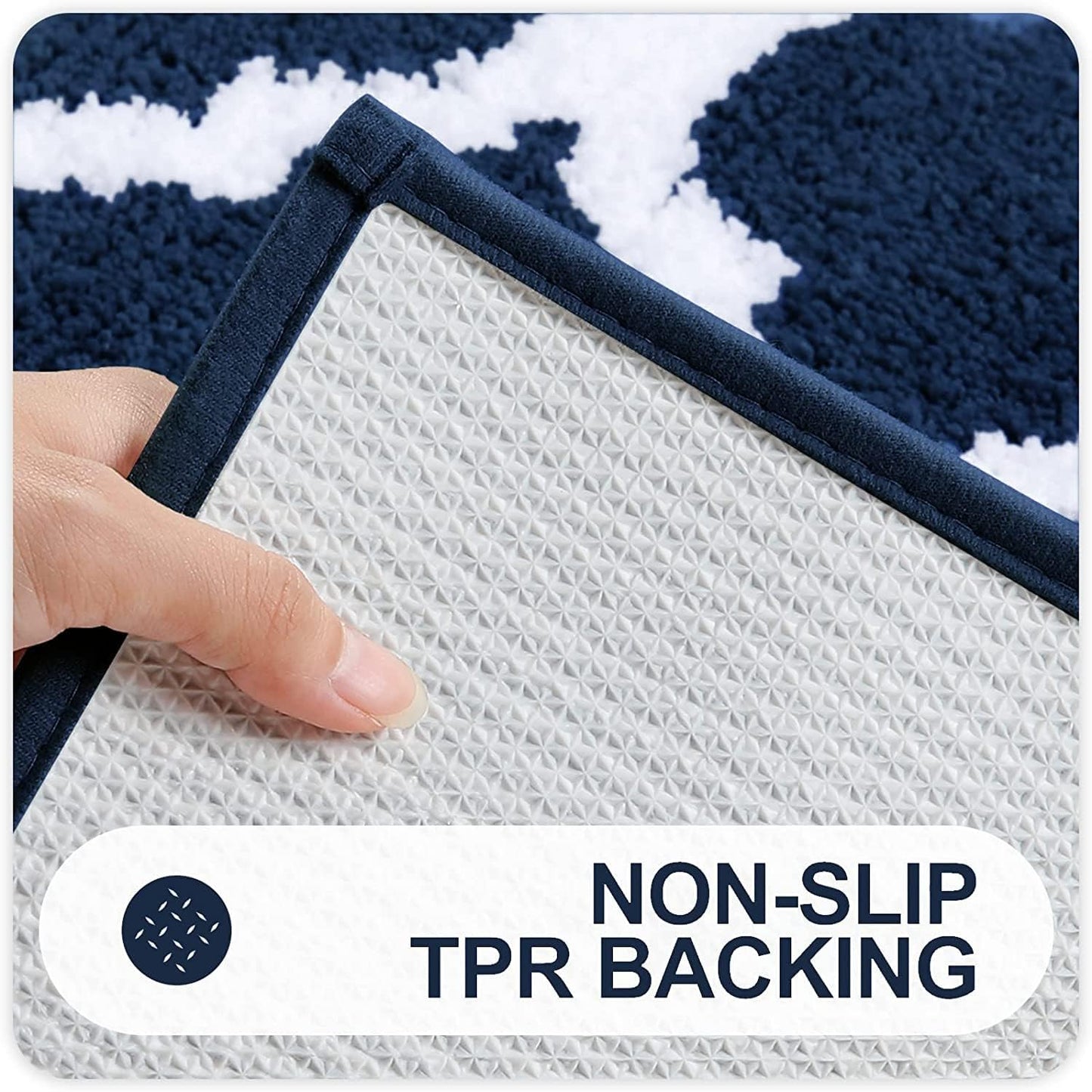 2-teiliges Badematten-Set, 50 x 60 cm (U-förmig) + 50 x 76 cm (Rechteckig) Marine Blau