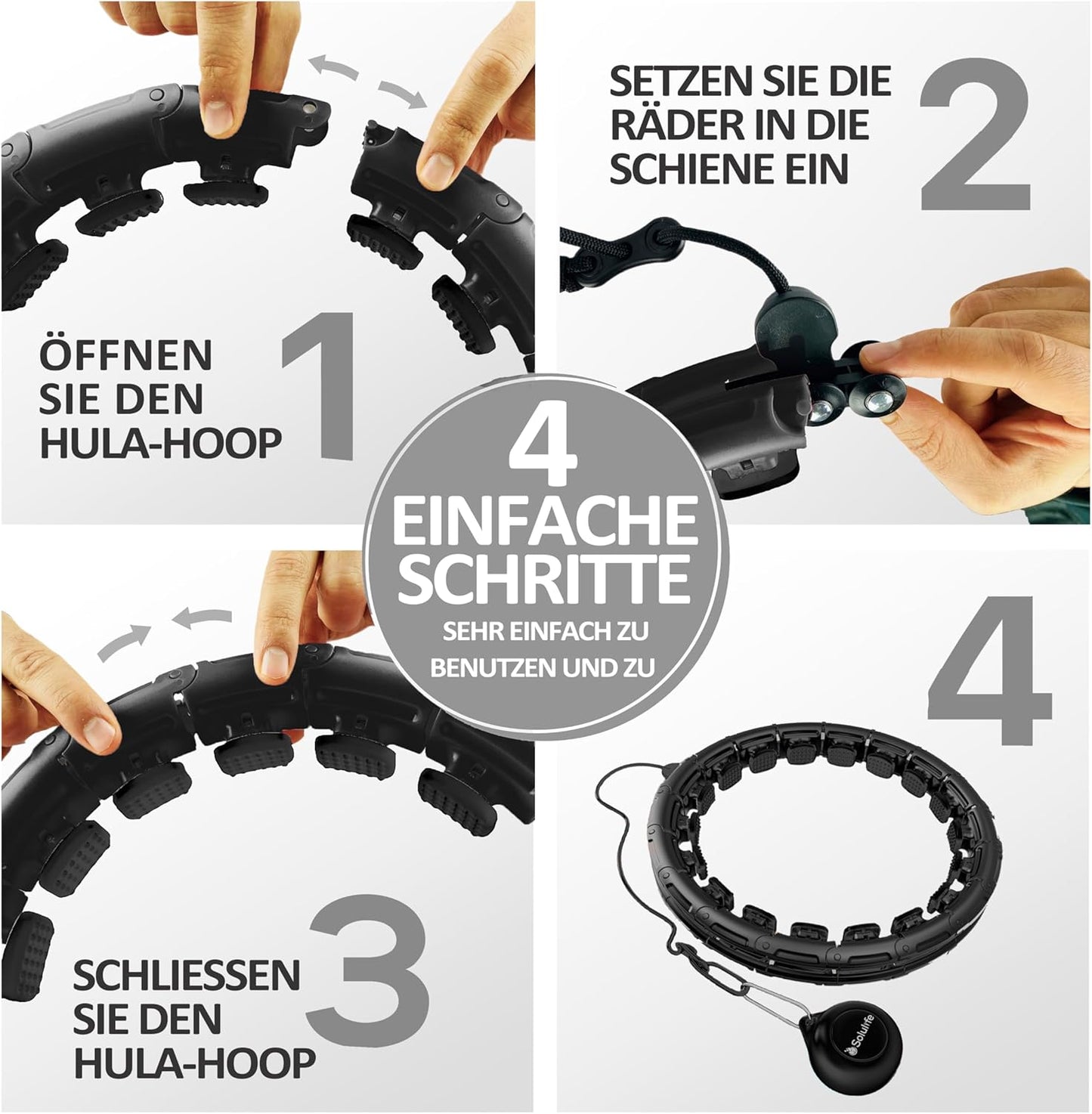 Hula Hoop Reifen mit Massage und Gewichtskugel, Hula Black