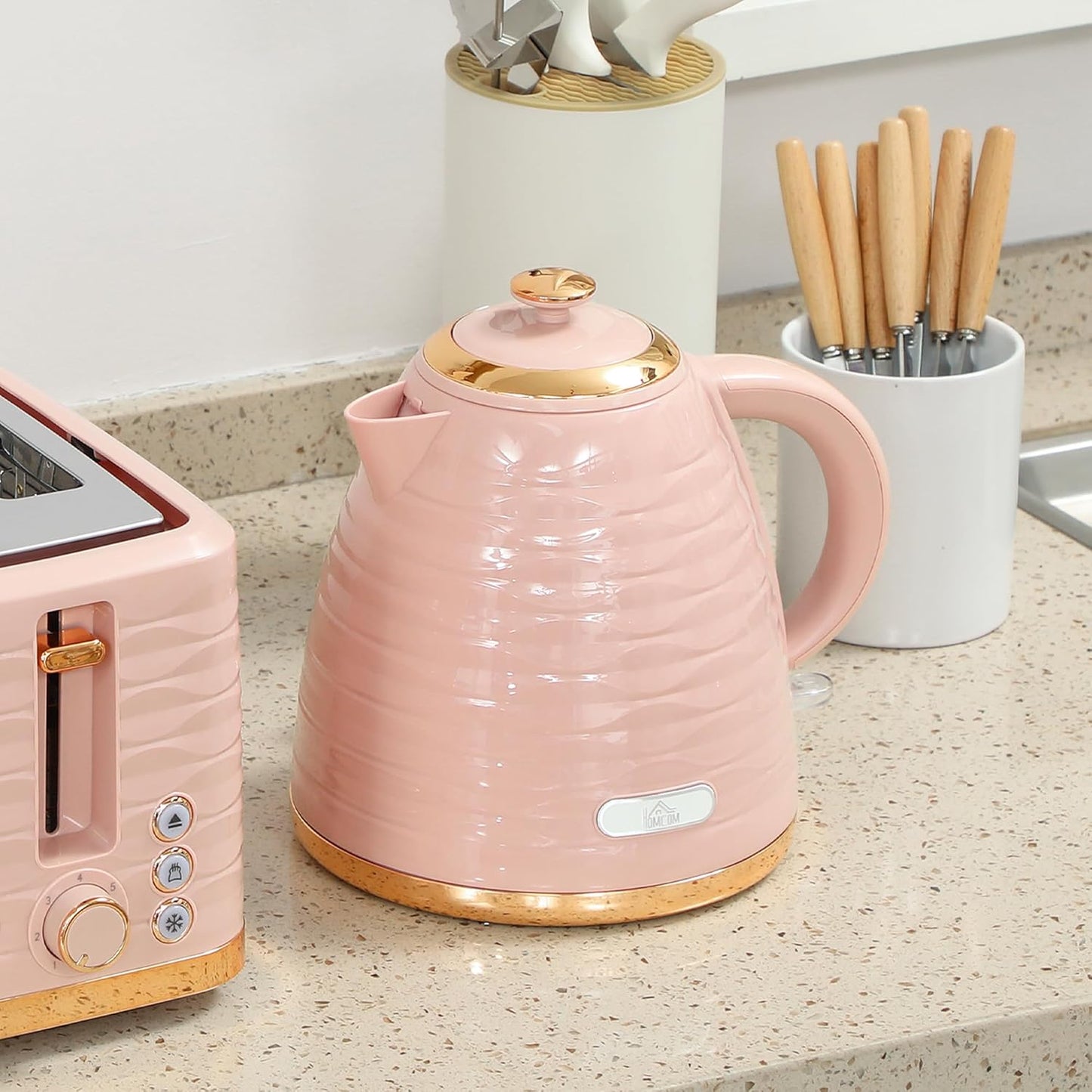Frühstücksset mit Wasserkocher und 4-Scheiben Toaster, Rosa