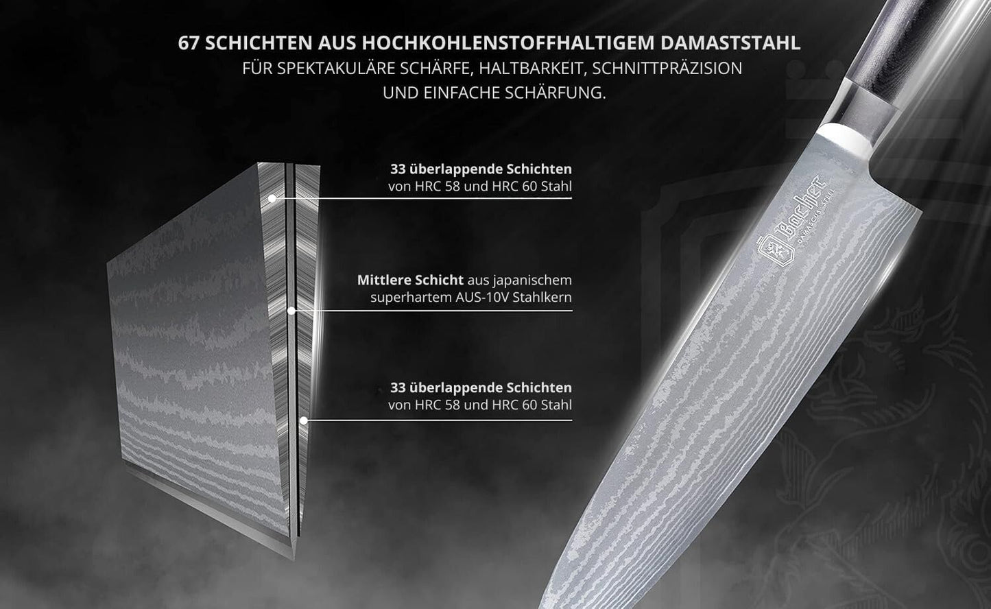Santokumesser, Damast Santokumesser 18cm G10