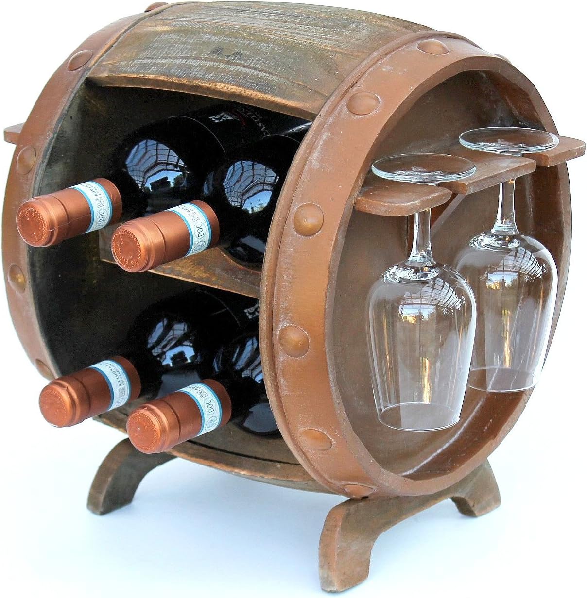 Weinfass-Flaschenregal mit Glashalter