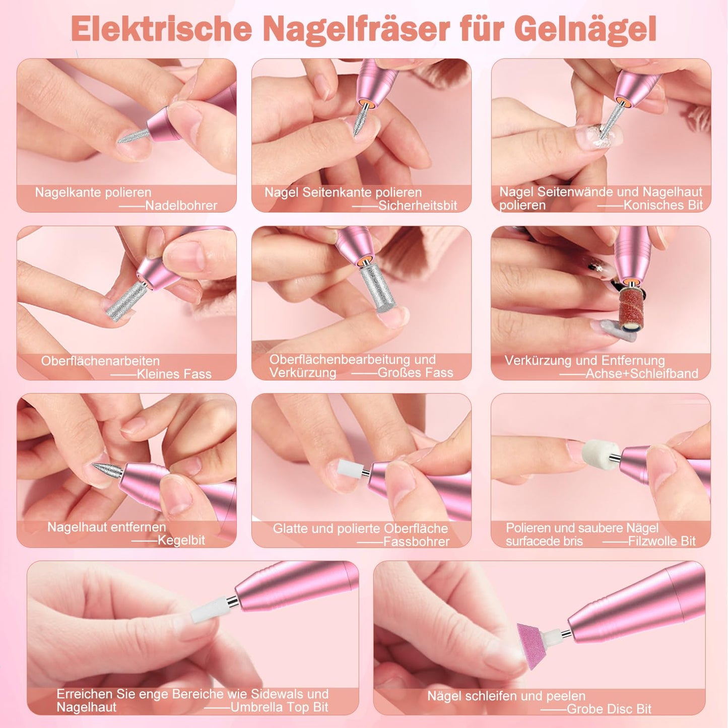 11-in-1 Nagelfräser-Set, Rosa
