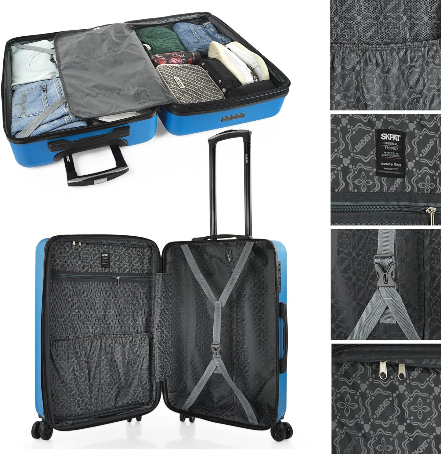 Reisekoffer-Set mit 4 Rädern und Zahlenschloss, Elektrisches Blau M