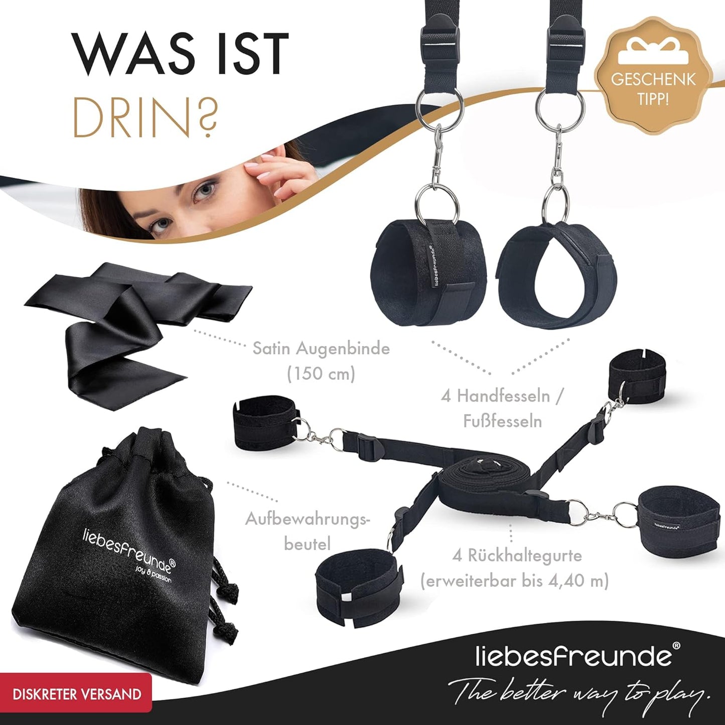 Bondage Bettfesseln-Set mit Augenbinde