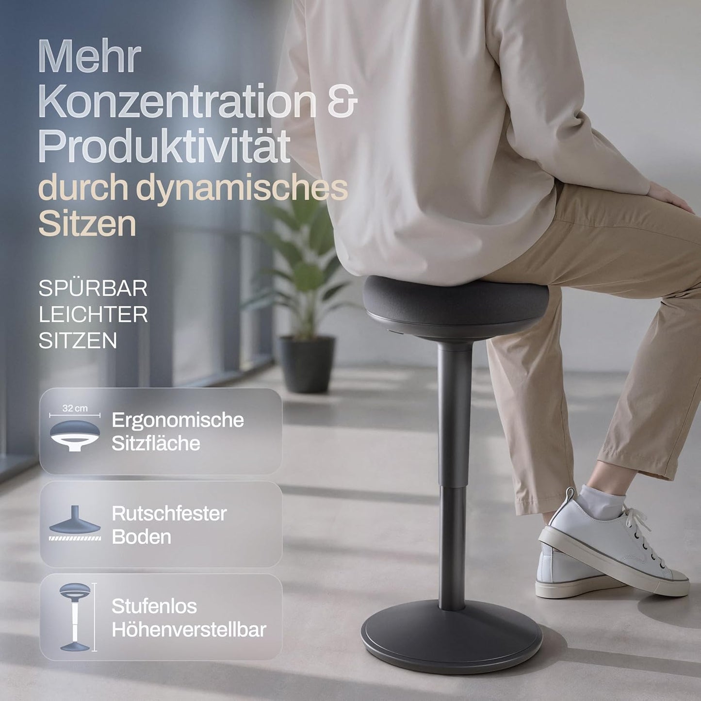 Ergonomischer Bürohocker, Onyx Schwarz
