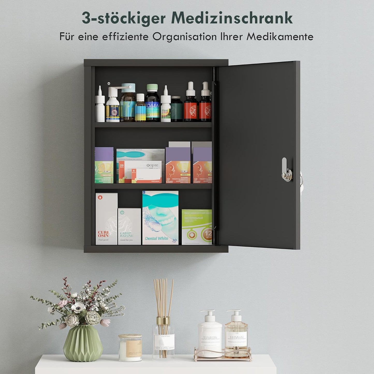 Abschliessbarer Medizinschrank mit 3 Fächern