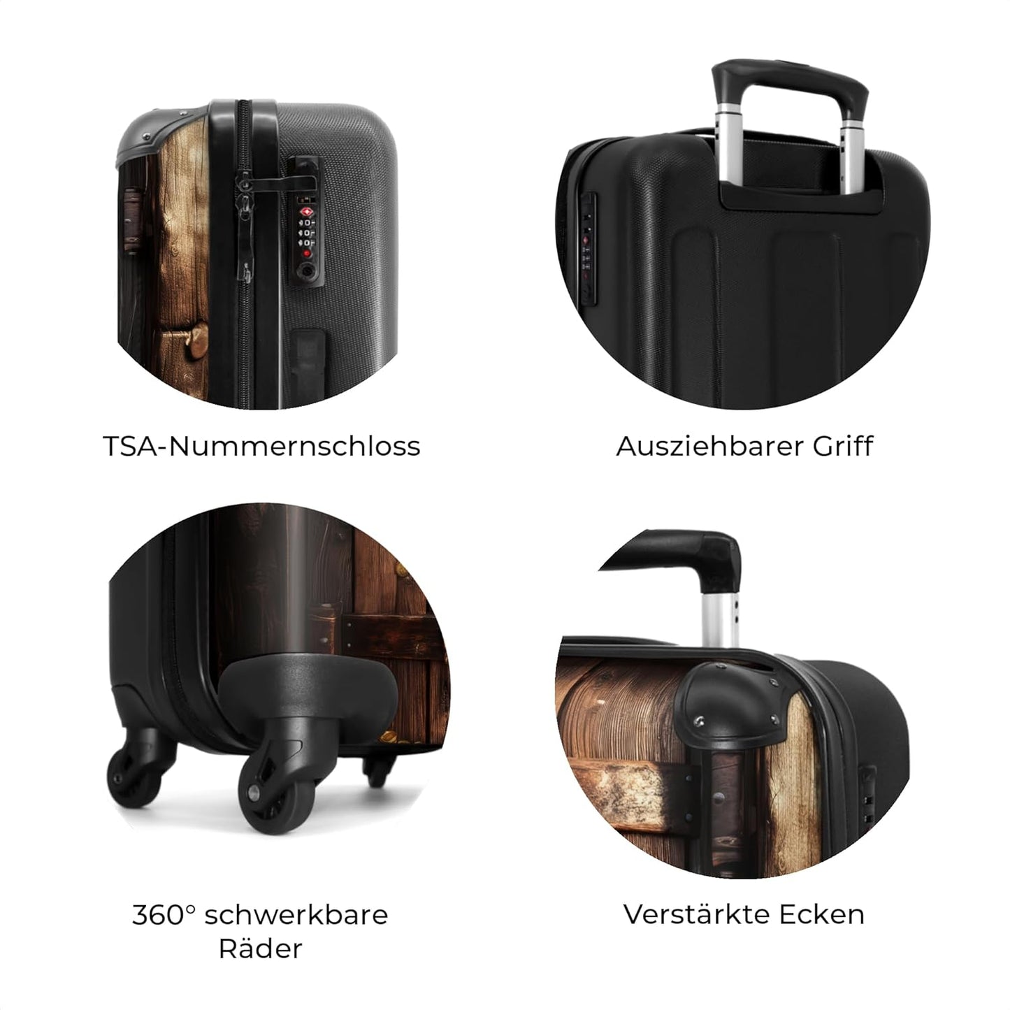 Hartschalenkoffer mit 4 Rollen, Tür - Holz M