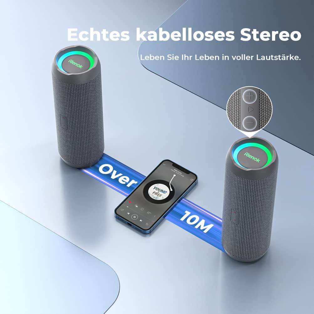 Wasserdichter Bluetooth Lautsprecher mit Licht, Grau