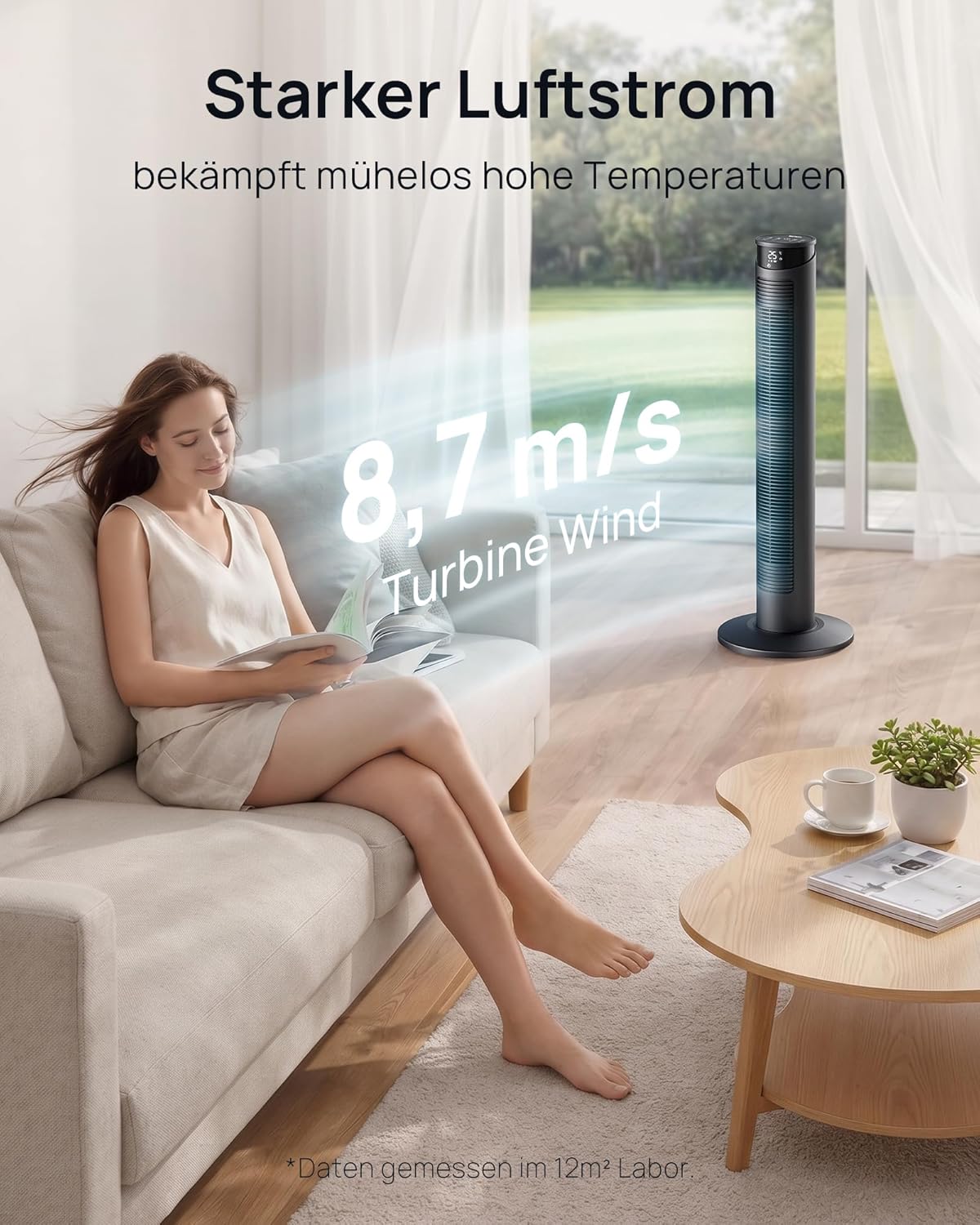 Leiser Turmventilator mit Fernbedienung, 75° Oszillation, 93 cm