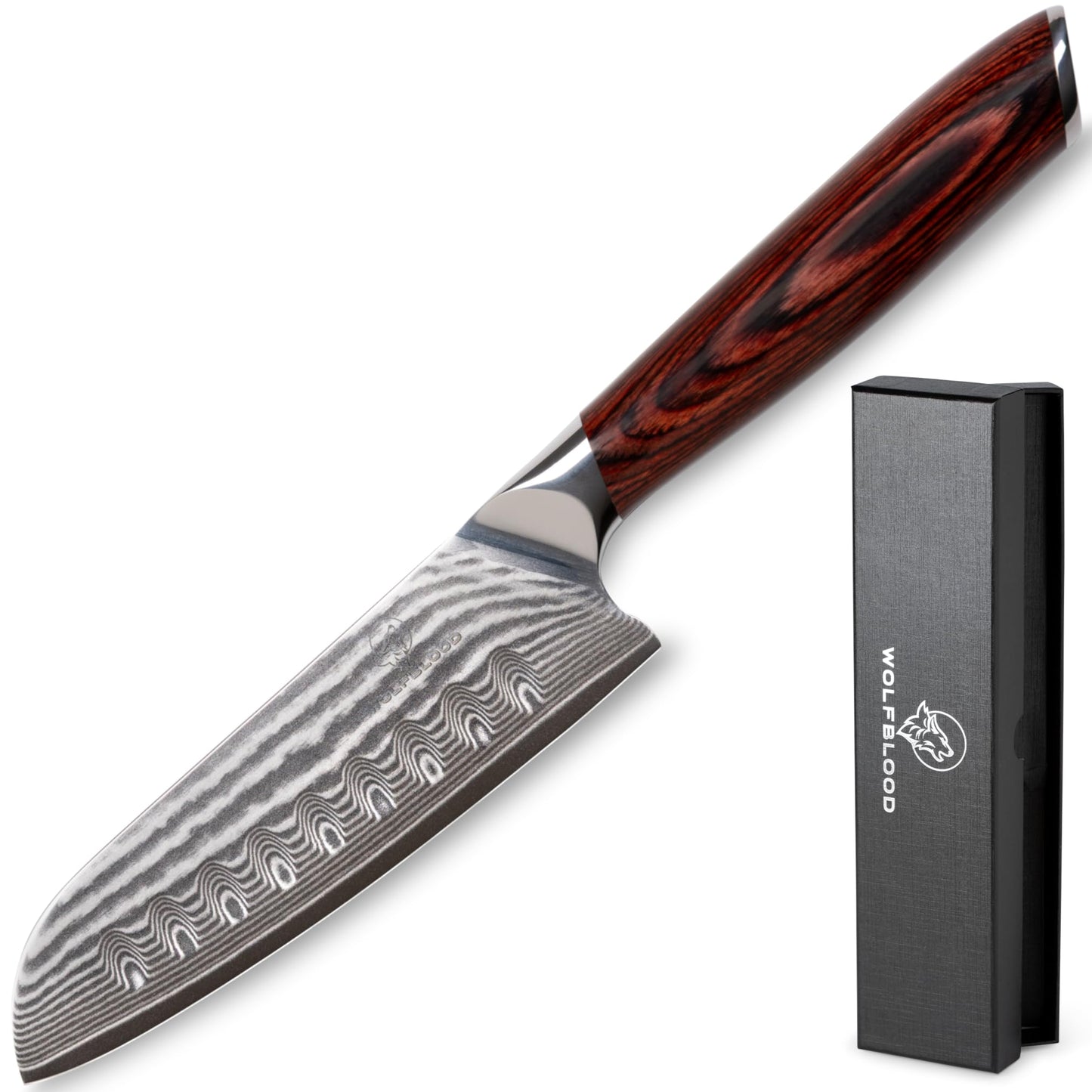 Damast Santokumesser mit Kirschholzgriff