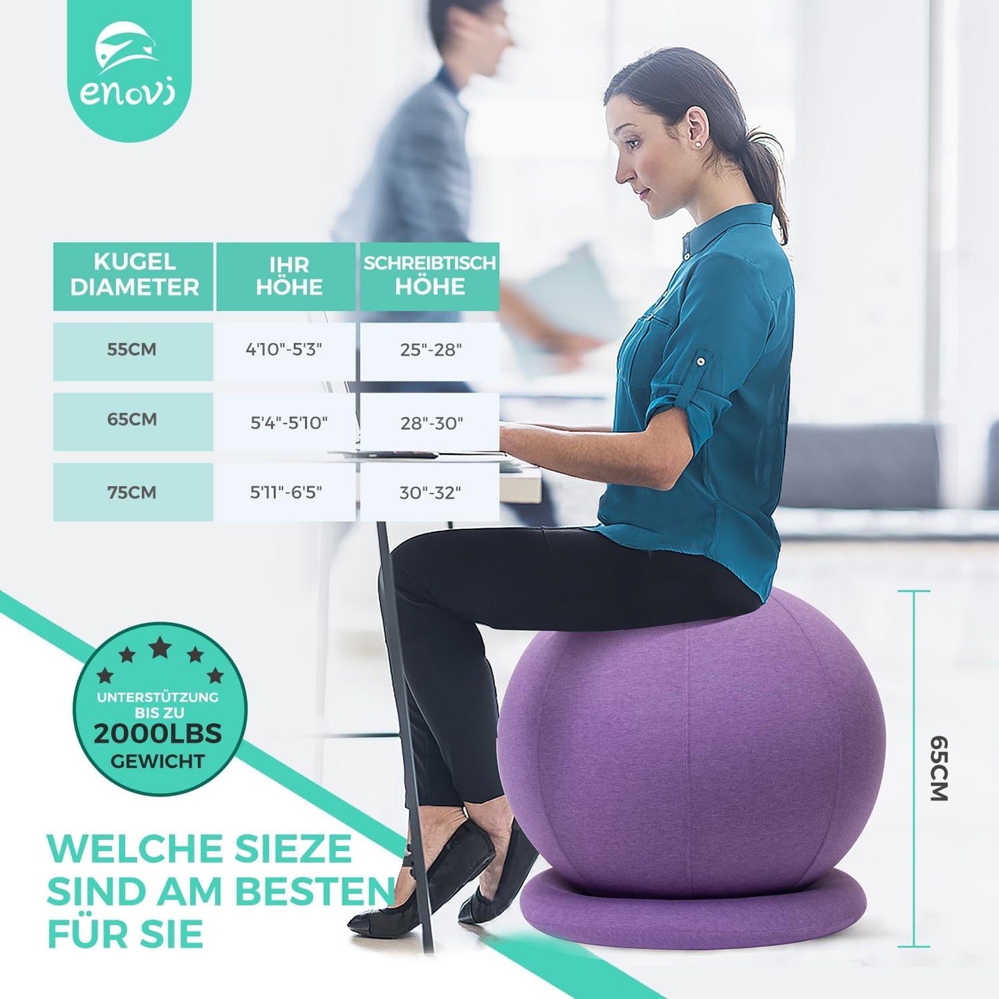 Sitzball mit Basis, Arktisch Blau 70-75cm Sitzhöhe