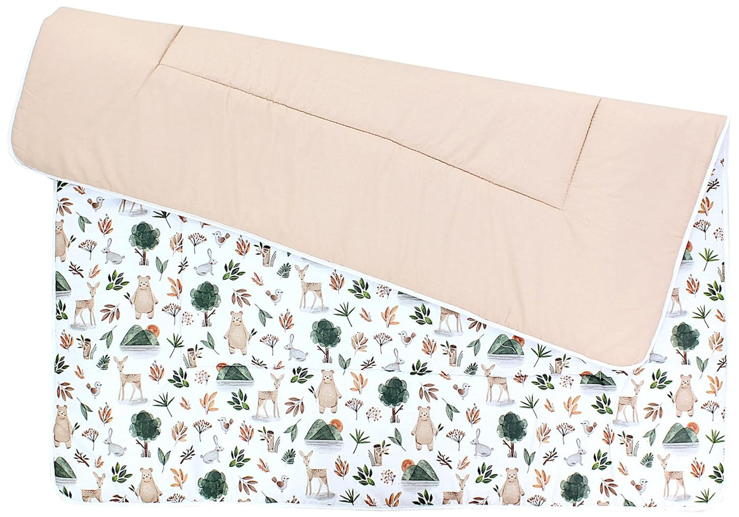 Krabbeldecke XXL, Wald Bär Reh Hase Beige Grün