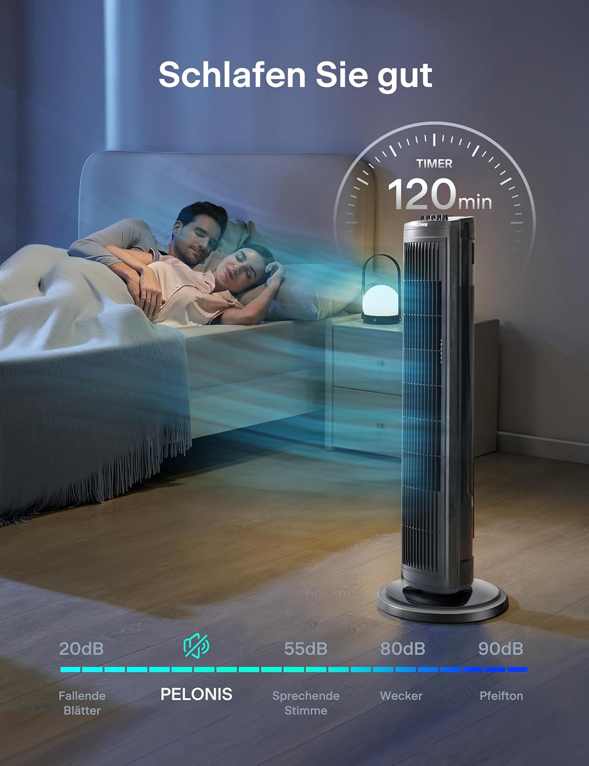 Oszillierender Turmventilator, 76CM Turmventilator, Black