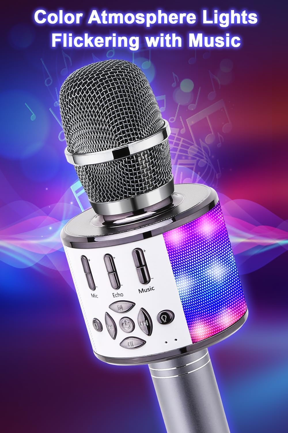 Kabelloses Bluetooth-Mikrofon mit LED-Lichtern, Space Grey