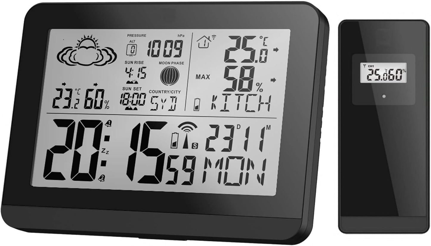 Funk-Wetterstation mit Aussensensor, Schwarz