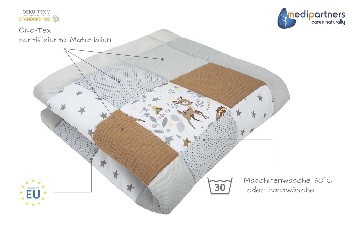 Krabbeldecke Minky Waffel, 120x120cm Reh