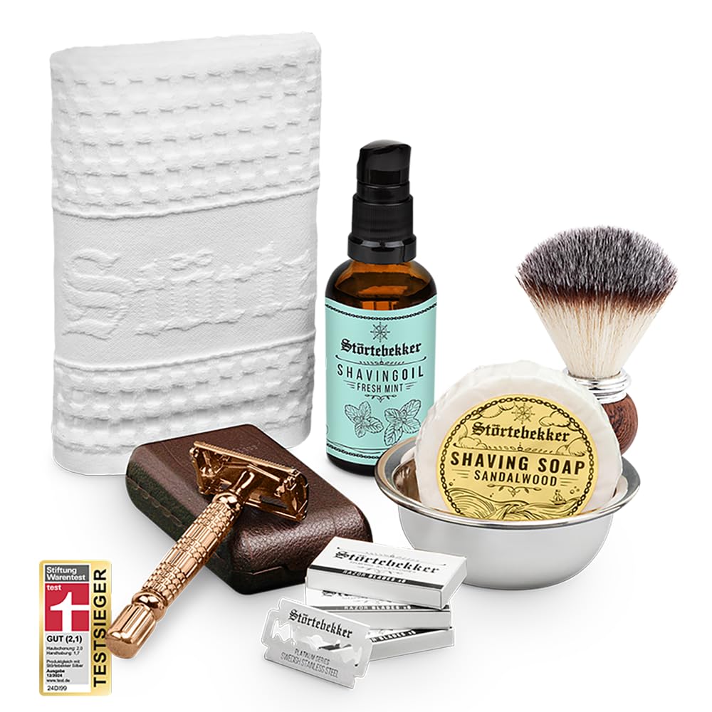 Rasierhobel-Set mit Reiseetui, Rosé Gold - Café