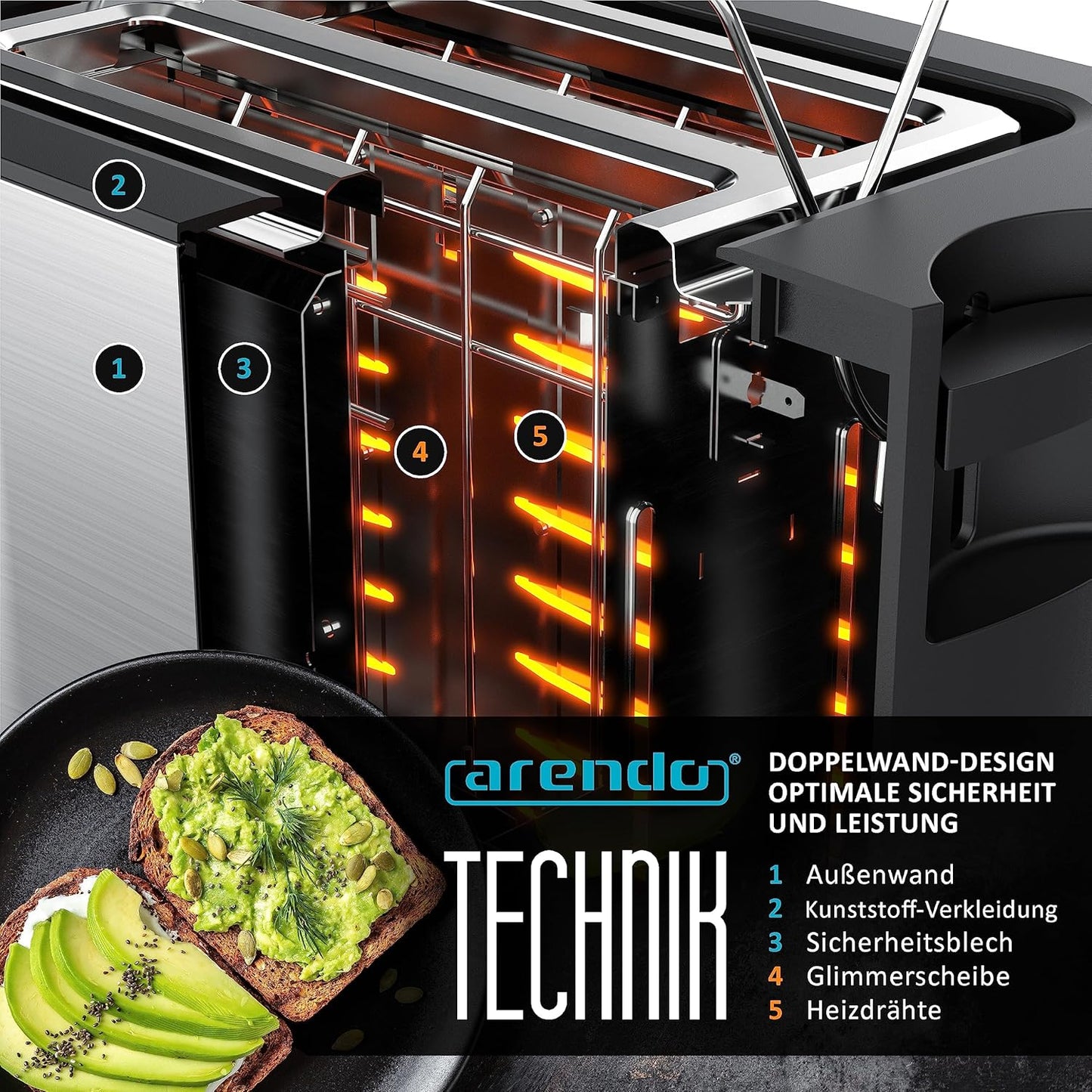 Touch Toaster mit Brötchenaufsatz und Display, B: Silber