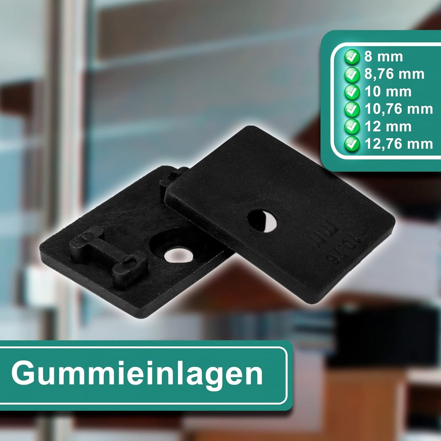 Glashalter-Set mit Sicherungsplatte, Anschluss: Flach | Glasdicke: 10 mm