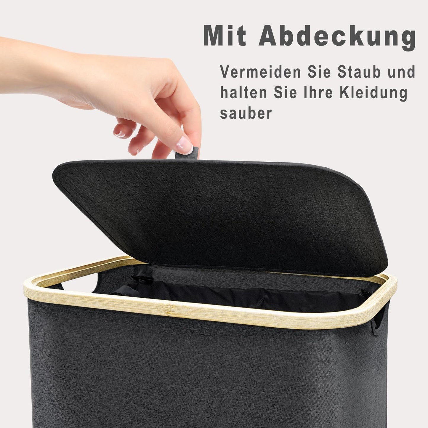 Wäschekorb mit Deckel, Schwarz-100l
