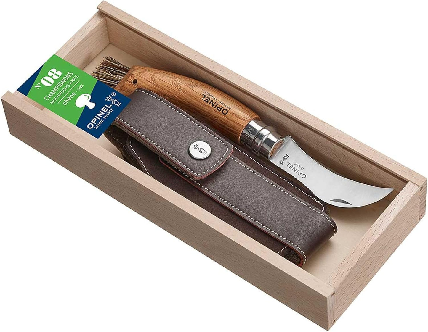 Pilzmesser mit Etui und Eichenholzgriff