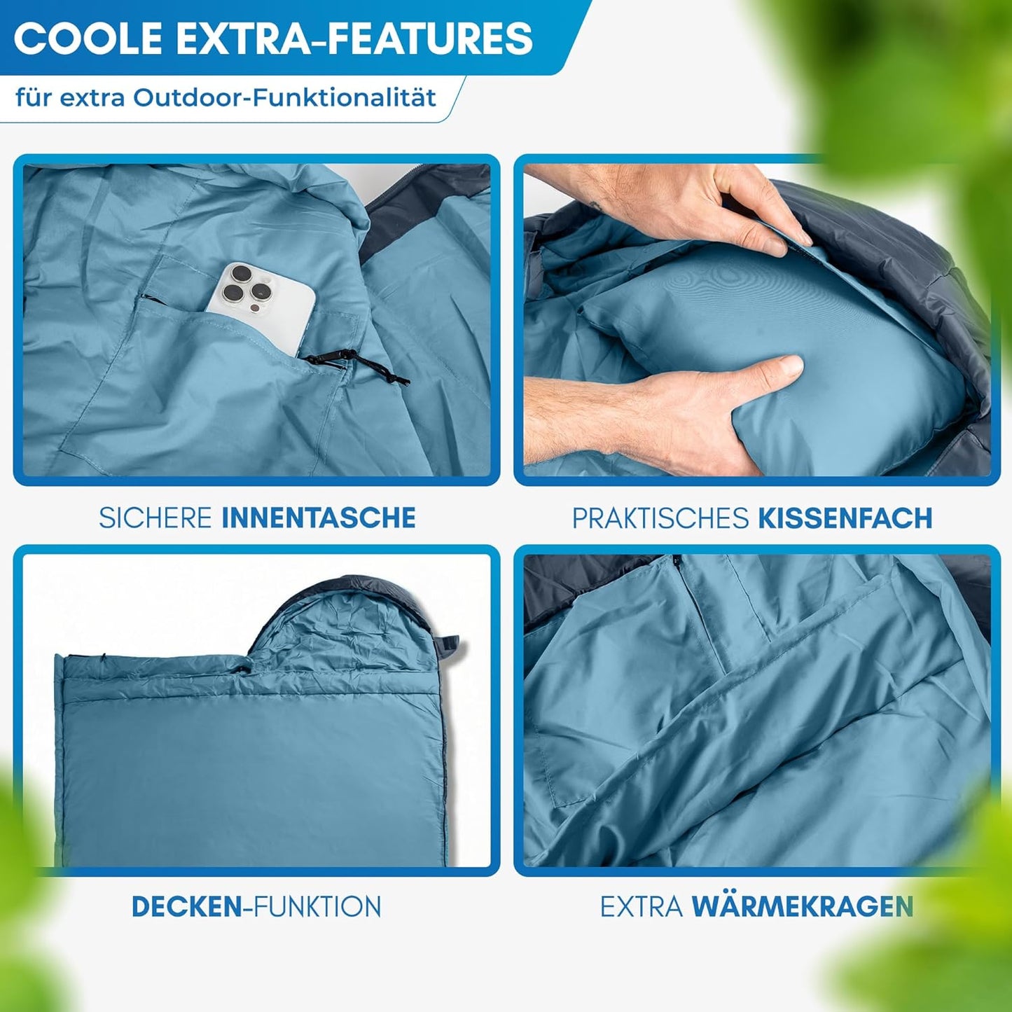 Deckenschlafsack für Camping und Festivals, Marine