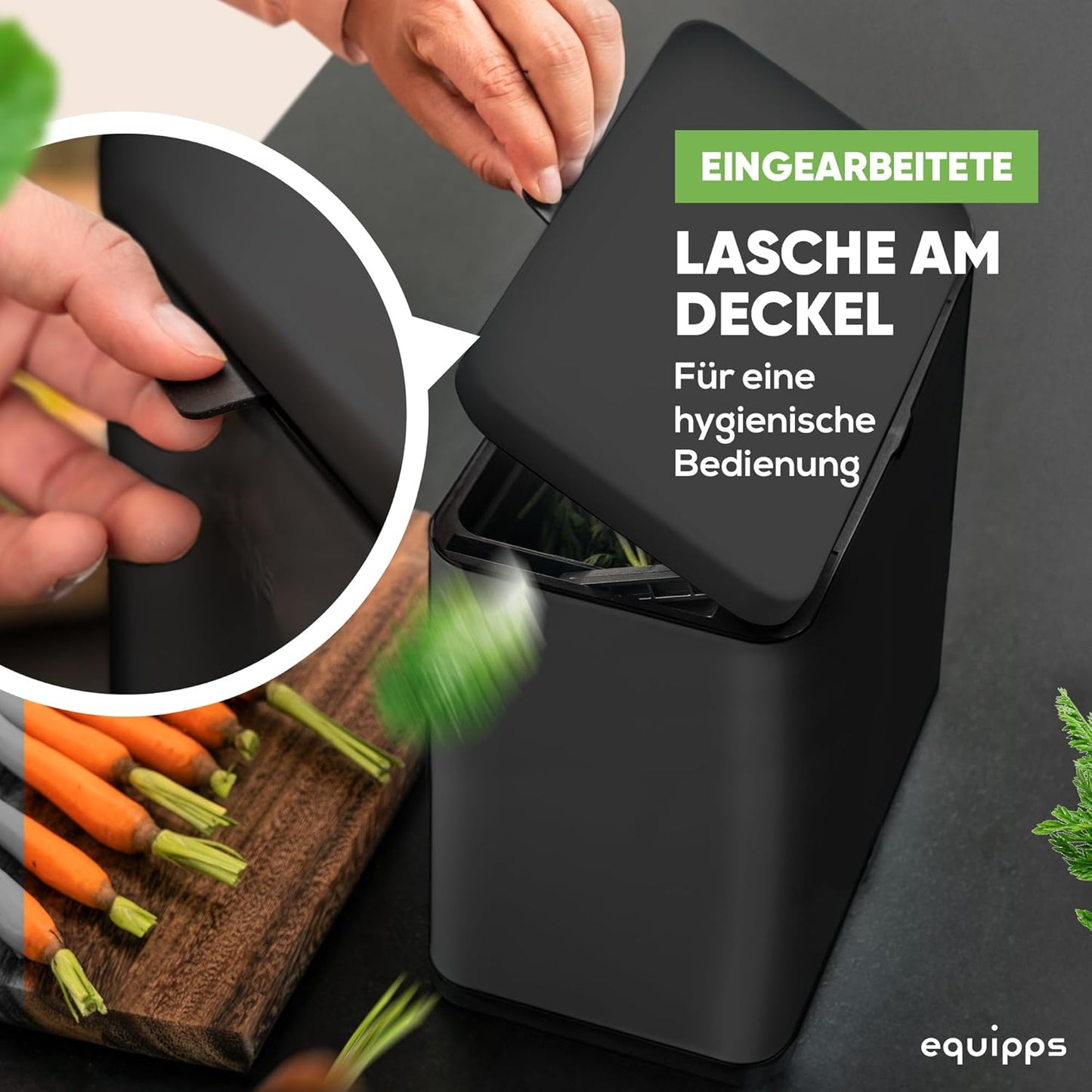 Komposteimer mit Geruchsfilter, Schwarz 6l