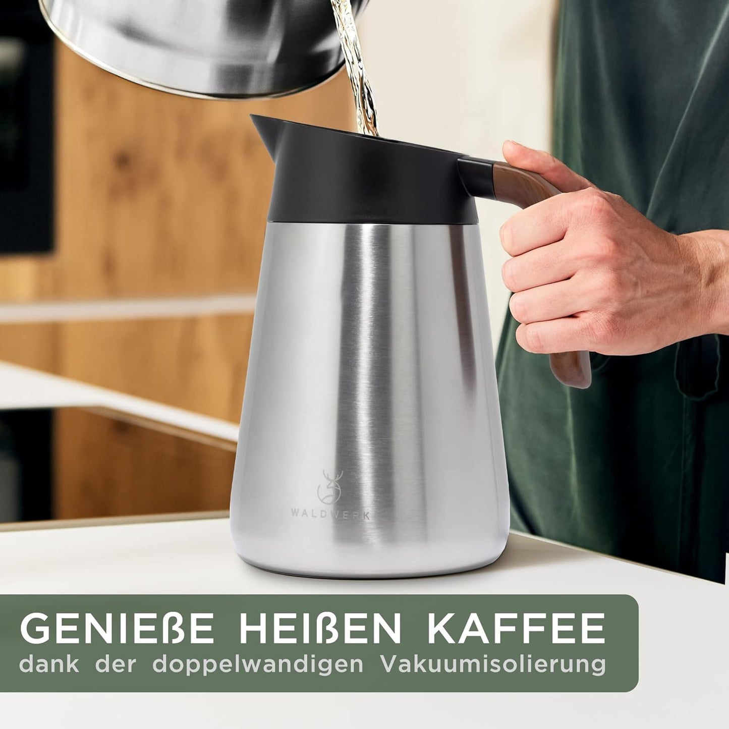Thermoskanne mit tropffreiem Ausguss, 1.5 Liter, Edelstahl