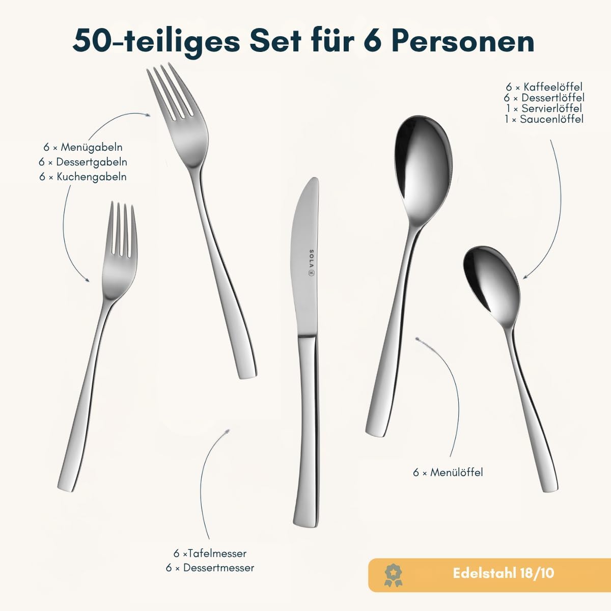 Besteckset Lotus für 6 Personen, 6 Personen - 50 Teile Lotus