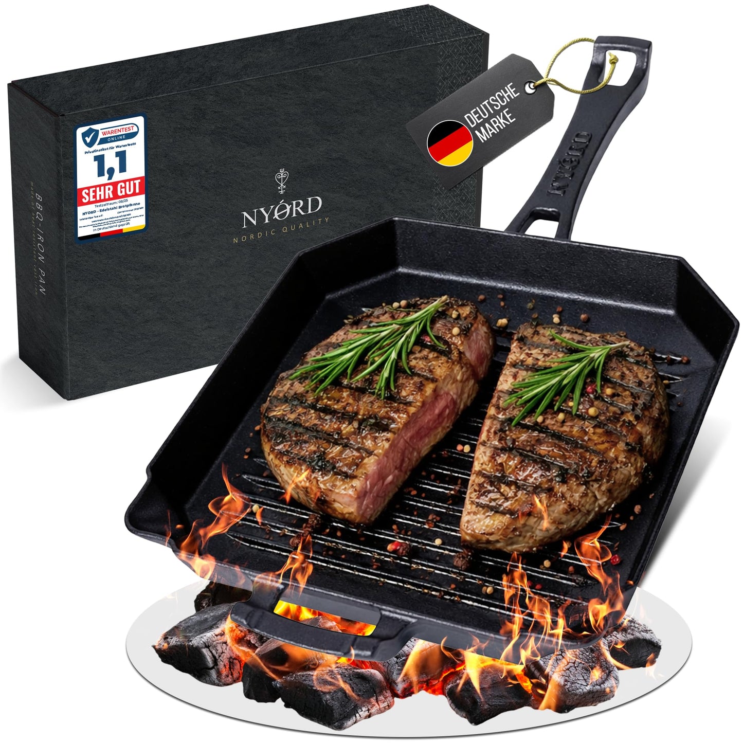 Gusseisen-Grillpfanne mit Grillrillen