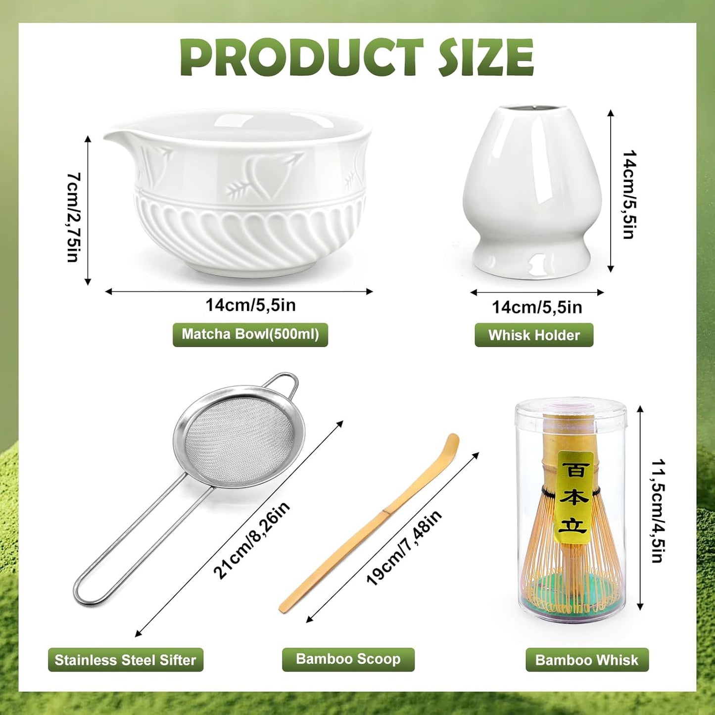 Matcha Tee-Set mit Schale & Zubehör (5-teilig), Weiß