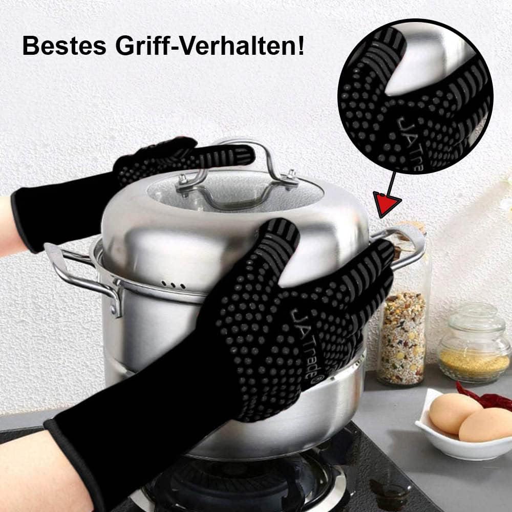 Hitzebeständige Grillhandschuhe mit Grillthermometer, Schwarz - Gr. L/Xl