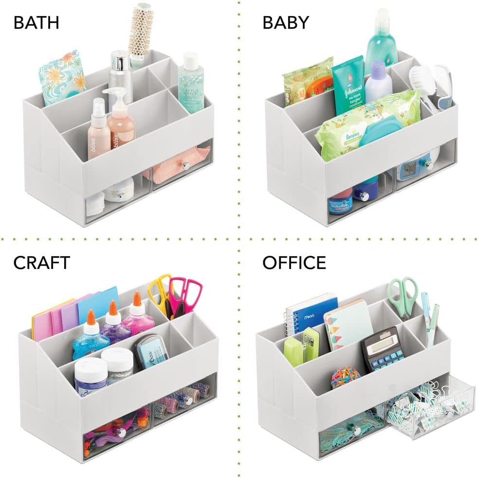 Kosmetik Organizer mit 5 Fächern und 2 Schubladen, Hellgrau/Durchsichtig