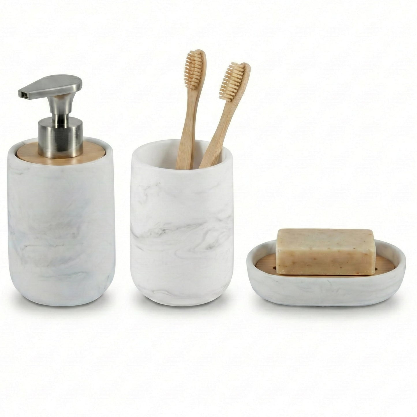 Badezimmer-Set 3-teilig (Seifenspender, Becher, Schale), Set 3 Marble