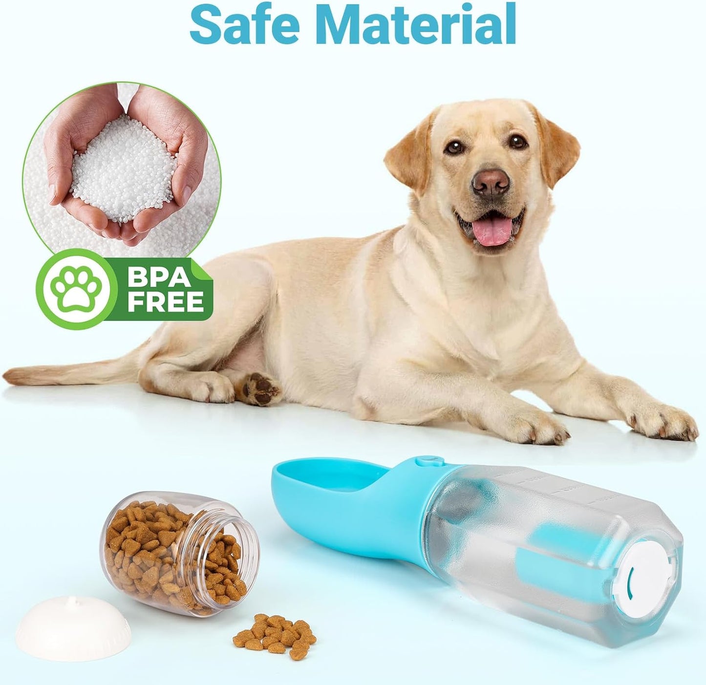 Hunde-Trinkflasche mit Futterbehälter und Kotbeutelspender