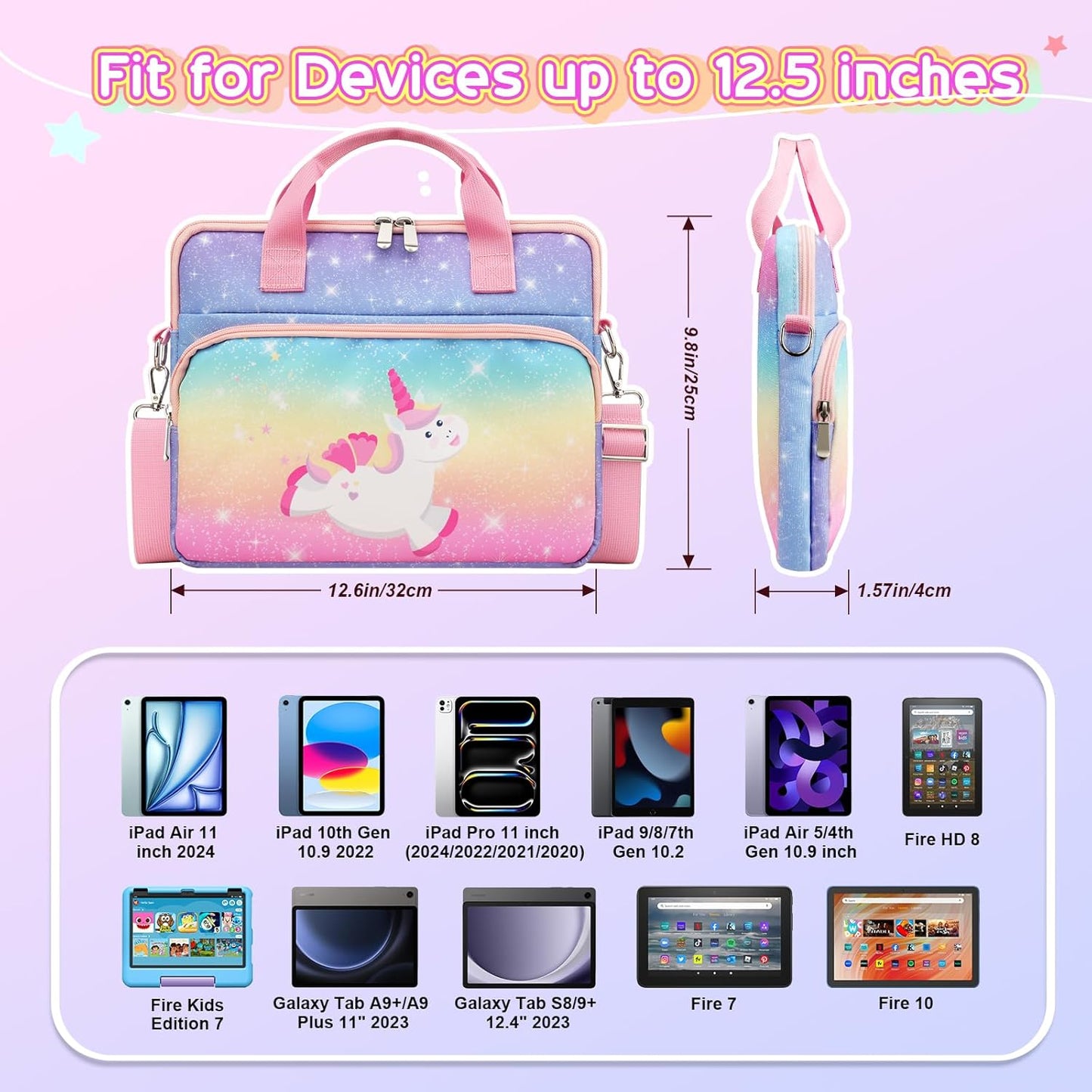 Glänzendes Einhorn Tablet-Tasche für Kinder, Glänzendes Einhorn